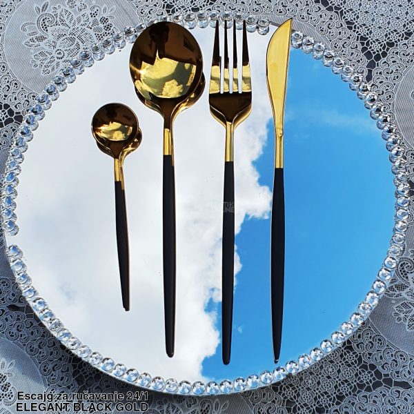 Escajg za ručavanje 24 1 Elegant black Gold, escajg zlatne boje, Pribor za jelo, Elegantni escajg, Escajg za proslave, escajg set