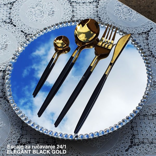 Escajg za ručavanje 24 1 Elegant black Gold, escajg zlatne boje, Pribor za jelo, Elegantni escajg, Escajg za proslave, escajg set