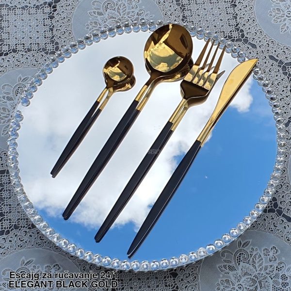 Escajg za ručavanje 24 1 Elegant black Gold, escajg zlatne boje, Pribor za jelo, Elegantni escajg, Escajg za proslave, escajg set