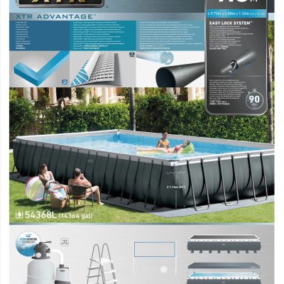 Intex Ultra XTR Rectangular Frame bazen 9.75m x 4.88m x 1.32m Intex Ultra XTR Rectangular Frame bazen sa čeličnom konstrukcijom i peščanom pumpom - 9.75m x 4.88m x 1.32m , veliki bazen za dvorište, INTEX bazen sa čeličnom konstrukcijom, bazen sa peščanom pumpom, porodični bazen 10 metara