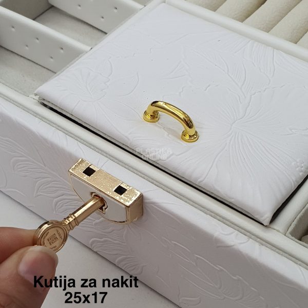 Kutija za nakit 25x17, Kutija za nakit sa ogledalom, Elegantna kutija za nakit, Kutija za nakit sa bravom, Organizator za nakit sa pregradama, Luksuzna kutija za nakit sa ključem