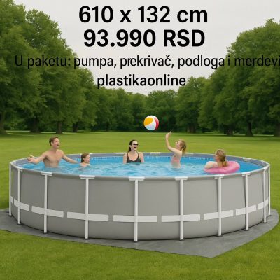 Okrugli Prism Frame bazen 610x132 , veliki porodični bazen, bazen sa čeličnim ramom, Intex Prism Frame bazen, montažni bazen za dvorište, bazen sa pumpom i prekrivačem, najbolji bazeni za leto
