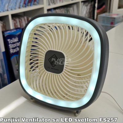 Punjivi ventilator sa LED svetlom FS-257, Punjivi ventilator, Prenosivi ventilator sa baterijom, Tihi ventilator , Ventilator sa LED svetlom, Ventilator bez kabla
