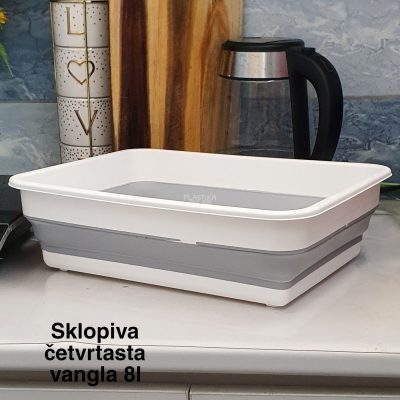 Sklopiva četvrtasta vangla 8l, Plastična sklopiva vangla, Sklopiva vangla za kampovanje, Vangla sa silikonom