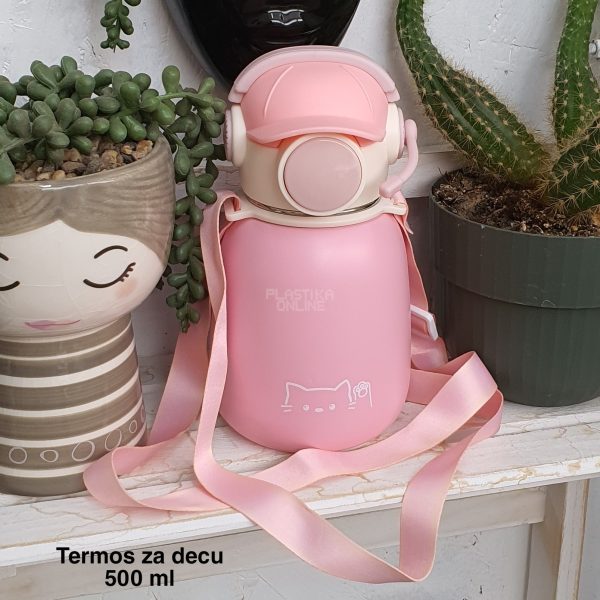 Termos za decu 500 ml , Termos sa slamčicom za decu , Termos sa kaišem za rame, Termos za školu i vrtić, Termos sa zatvaranjem na dugme