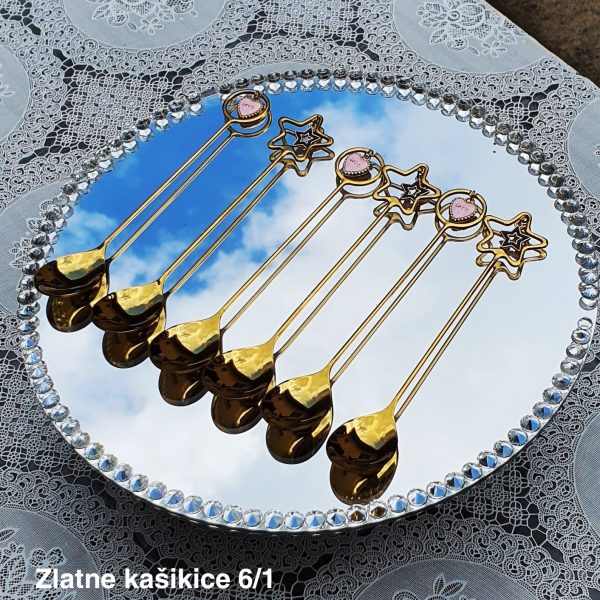 Zlatne kašikice 6, Elegantne zlatne kašikice , Zlatne kašikice sa priveskom , Set zlatnih kašikica