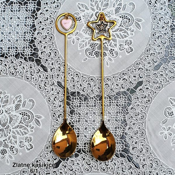 Zlatne kašikice 6, Elegantne zlatne kašikice , Zlatne kašikice sa priveskom , Set zlatnih kašikica