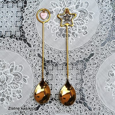 Zlatne kašikice 6, Elegantne zlatne kašikice , Zlatne kašikice sa priveskom , Set zlatnih kašikica