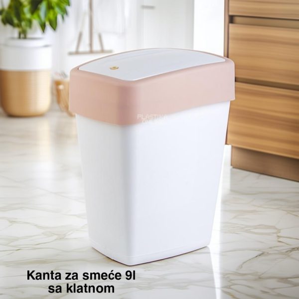 Kanta za smeće 9l sa klatnom , kanta za otpad, kanta za smeće, kanta za kuhinju, kanta za kupatilo, kanta za kancelariju bela puder roze