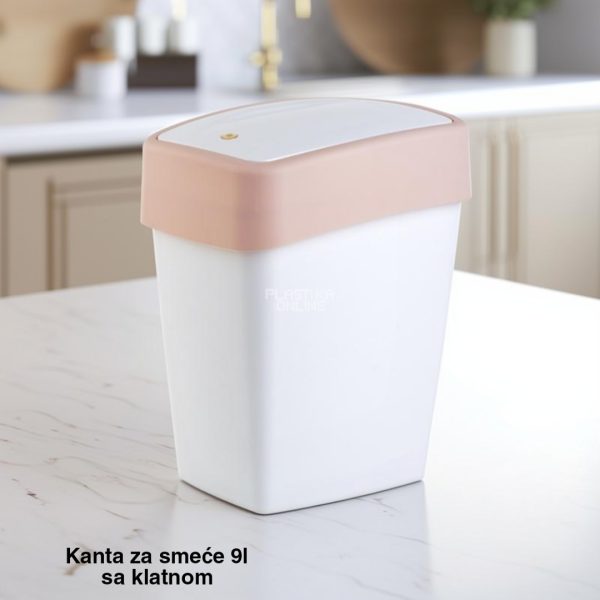 Kanta za smeće 9l sa klatnom , kanta za otpad, kanta za smeće, kanta za kuhinju, kanta za kupatilo, kanta za kancelariju bela puder roze