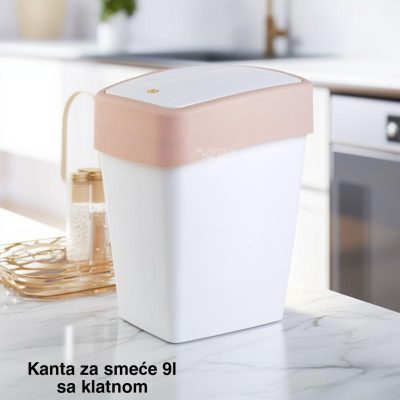 Kanta za smeće 9l sa klatnom , kanta za otpad, kanta za smeće, kanta za kuhinju, kanta za kupatilo, kanta za kancelariju bela puder roze