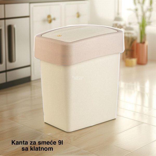 Kanta za smeće 9l sa klatnom , kanta za otpad, kanta za smeće, kanta za kuhinju, kanta za kupatilo, kanta za kancelariju  krem mokri pesak