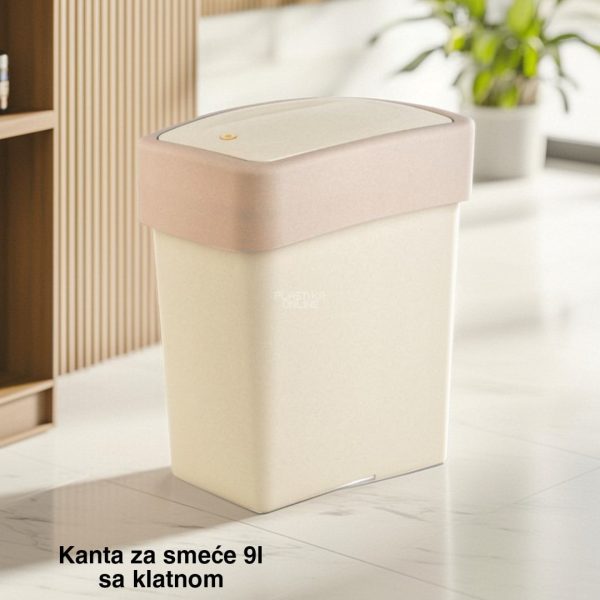 Kanta za smeće 9l sa klatnom , kanta za otpad, kanta za smeće, kanta za kuhinju, kanta za kupatilo, kanta za kancelariju  krem mokri pesak