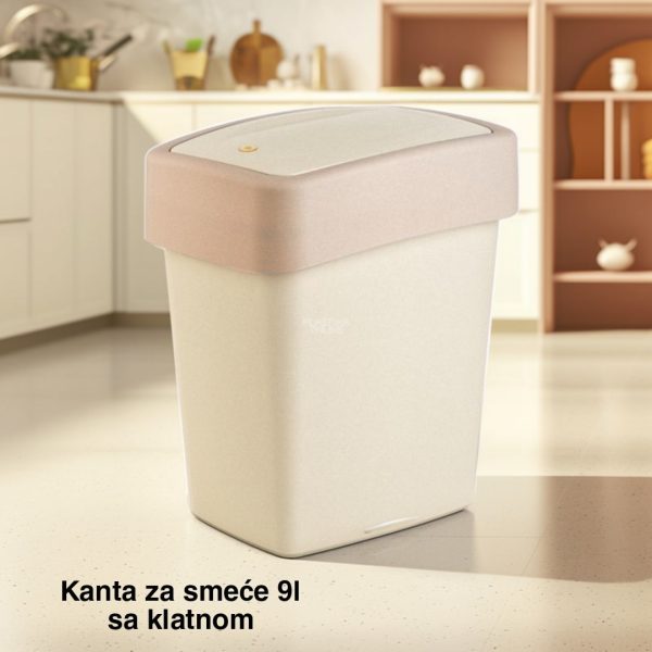 Kanta za smeće 9l sa klatnom , kanta za otpad, kanta za smeće, kanta za kuhinju, kanta za kupatilo, kanta za kancelariju  krem mokri pesak