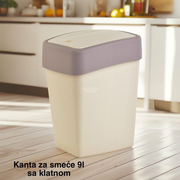 Kanta za smeće 9l sa klatnom , kanta za otpad, kanta za smeće, kanta za kuhinju, kanta za kupatilo, kanta za kancelariju  krem svetla lavanda.jpg