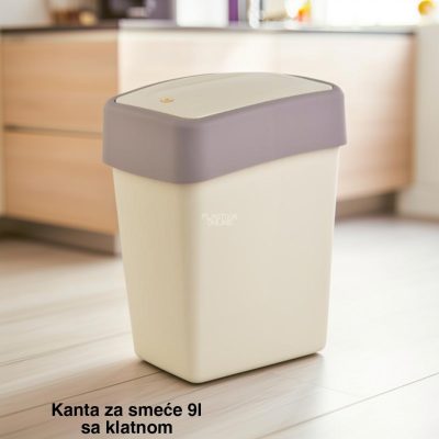 Kanta za smeće 9l sa klatnom , kanta za otpad, kanta za smeće, kanta za kuhinju, kanta za kupatilo, kanta za kancelariju  krem svetla lavanda.jpg
