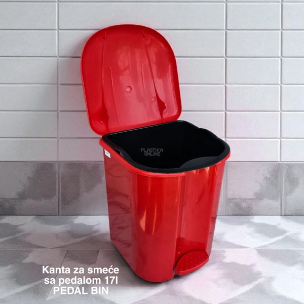 Kanta za smeće sa pedalom 17l , kanta za otpad, kanta za smeće, kanta za kuhinju, kanta za kupatilo, kanta za kancelariju crvena