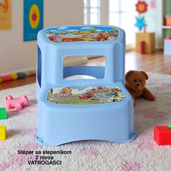 Steper sa stepenikom 2 nivoa, stepenik za decu, stepenice za decu, dupli steper za decu, plasticne stepenice, stepenice za decu za kupatilo VATROGASCI