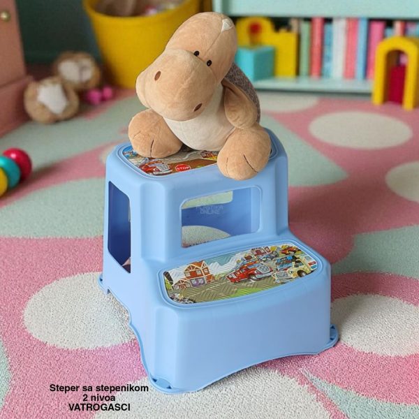 Steper sa stepenikom 2 nivoa, stepenik za decu, stepenice za decu, dupli steper za decu, plasticne stepenice, stepenice za decu za kupatilo VATROGASCI