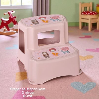 Steper sa stepenikom 2 nivoa, stepenik za decu, stepenice za decu, dupli steper za decu, plasticne stepenice, stepenice za decu za kupatilo sova