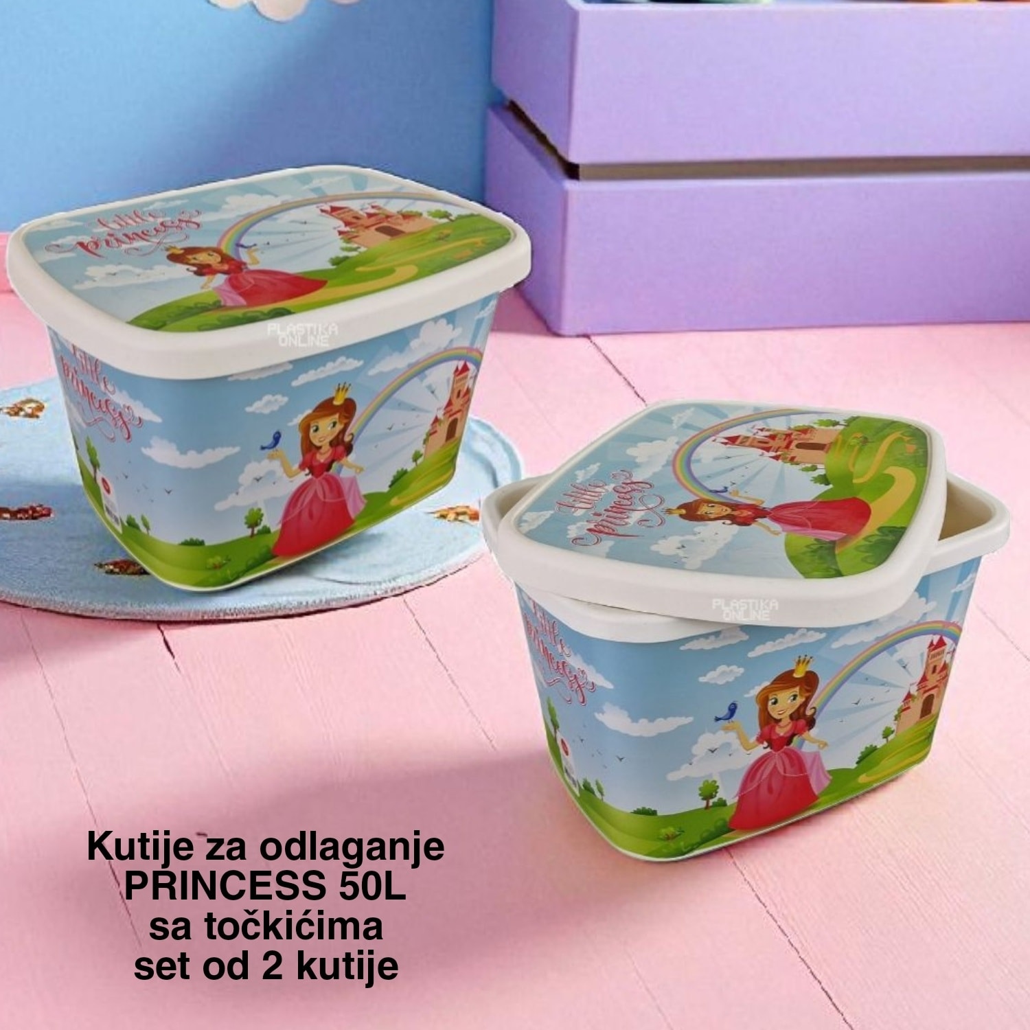 Kutije za odlaganje Princess 50L sa točkićima - set od 2 ukrasne kutije
