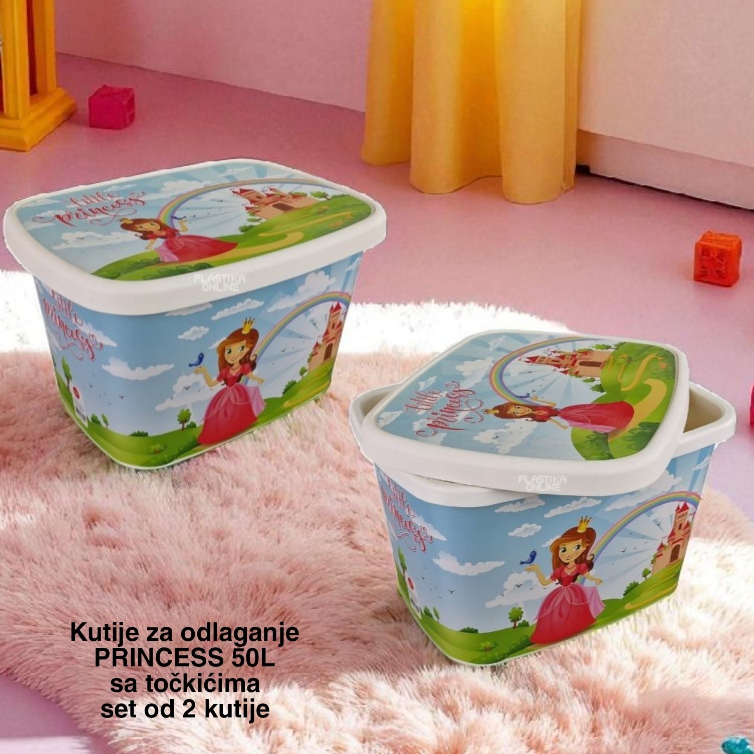 Kutije za odlaganje Princess 50L sa točkićima - set od 2 ukrasne kutije