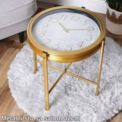 Metalni sto sa satom – Zlatni stočić 2u1 za moderan dom (42x42 cm)