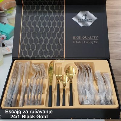 Escajg za ručavanje 24/1, crno-zlatni escajg, Kompletan set escajga za 6 osoba, Elegantni escajg