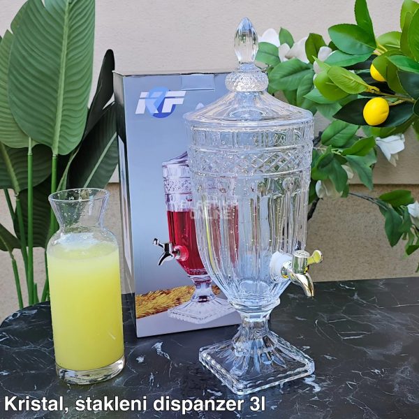 KRISTAL Stakleni Dispanzer 3L, Stakleni Dispanzer 3L, Slavina za lako sipanje, Dekorativni dodatak stola, Super osvežavajuća limunada
