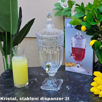 KRISTAL Stakleni Dispanzer 3L, Stakleni Dispanzer 3L, Slavina za lako sipanje, Dekorativni dodatak stola, Super osvežavajuća limunada