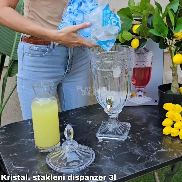 KRISTAL Stakleni Dispanzer 3L, Stakleni Dispanzer 3L, Slavina za lako sipanje, Dekorativni dodatak stola, Super osvežavajuća limunada