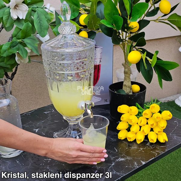 KRISTAL Stakleni Dispanzer 3L, Stakleni Dispanzer 3L, Slavina za lako sipanje, Dekorativni dodatak stola, Super osvežavajuća limunada