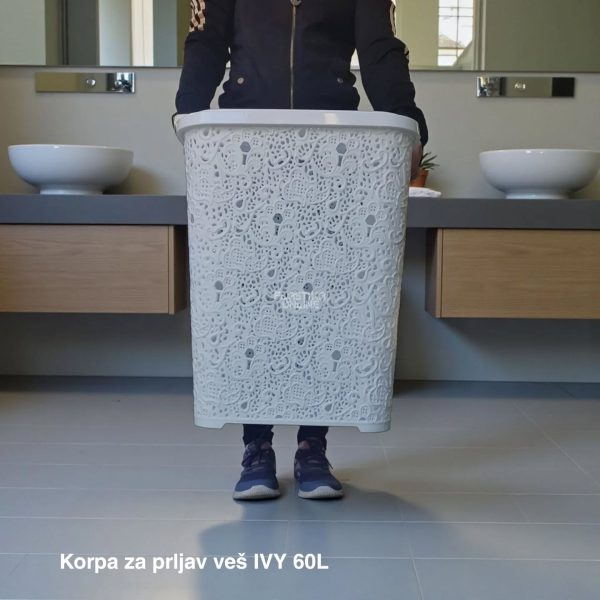 Korpa za prljav veš IVY 60L, Plastična korpa za prljav veš, velike korpe za prljav veš bela 1