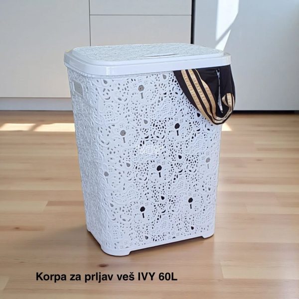 Korpa za prljav veš IVY 60L, Plastična korpa za prljav veš, velike korpe za prljav veš bela 1