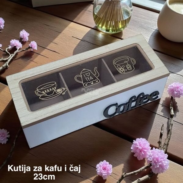 Kutija za kafu i čaj 23 cm, Drvena kutija za kafu i čaj, Kutija za kafu, Kutija za čaj, Višenamenska kutija