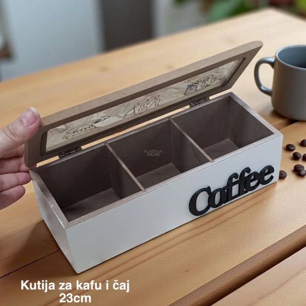 Kutija za kafu i čaj 23 cm, Drvena kutija za kafu i čaj, Kutija za kafu, Kutija za čaj, Višenamenska kutija