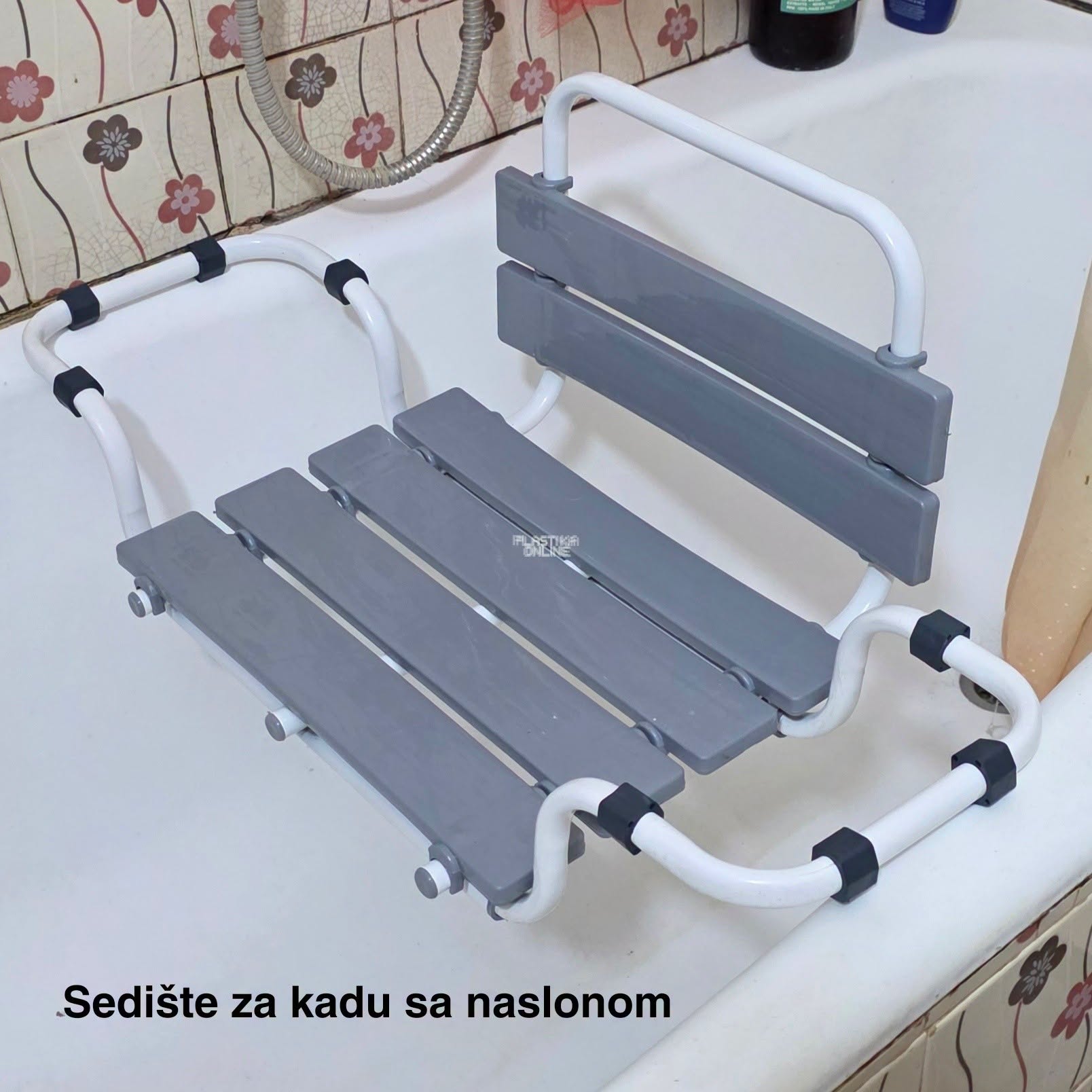 Sedište za kadu sa naslonom h30, Metalno sedište za kadu, Sedište za kadu za starije osobe, Tuš stolica za kadu, Podesivo sedište za kadu, SIVO
