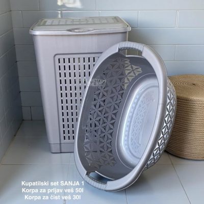 Set za kupatilo SANJA 1, Korpa za prljav veš, Korpa za čist veš, kupatilski set, kupatilske garniture sivi