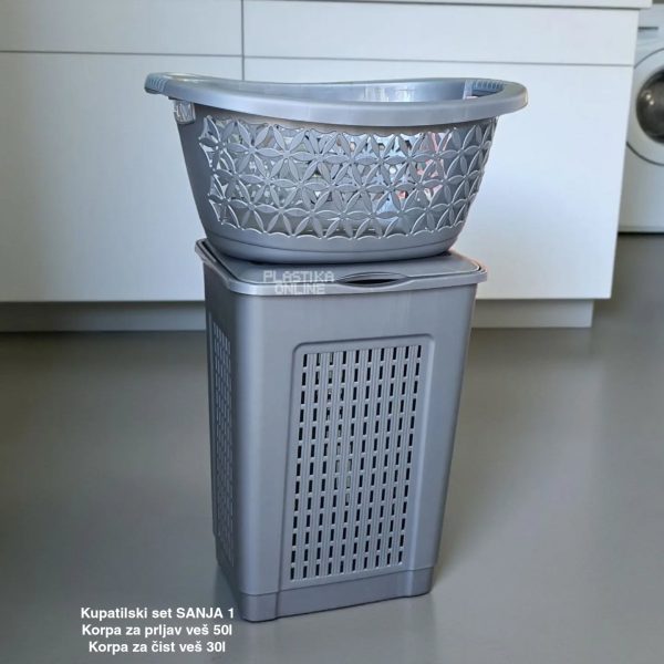 Set za kupatilo SANJA 1, Korpa za prljav veš, Korpa za čist veš, kupatilski set, kupatilske garniture sivi