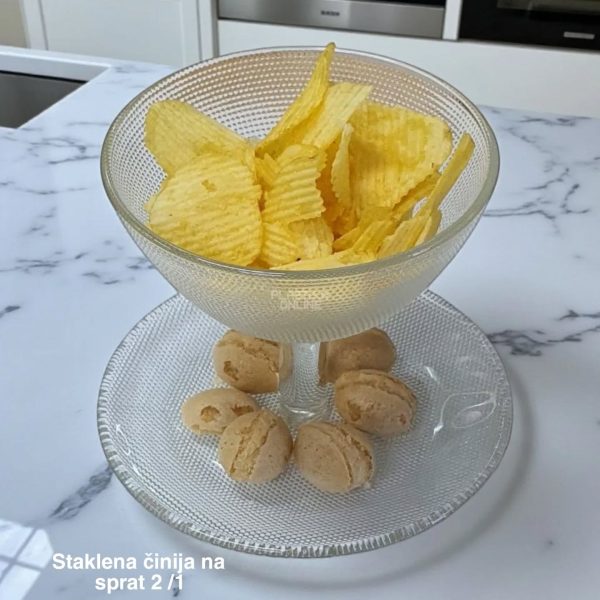 staklena činija na sprat h12cm, činija na sprat za posluženje, staklena činija za voće, činija za kolače, višenamenska staklena činija, dekorativna činija od stakla