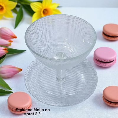 staklena činija na sprat h12cm, činija na sprat za posluženje, staklena činija za voće, činija za kolače, višenamenska staklena činija, dekorativna činija od stakla