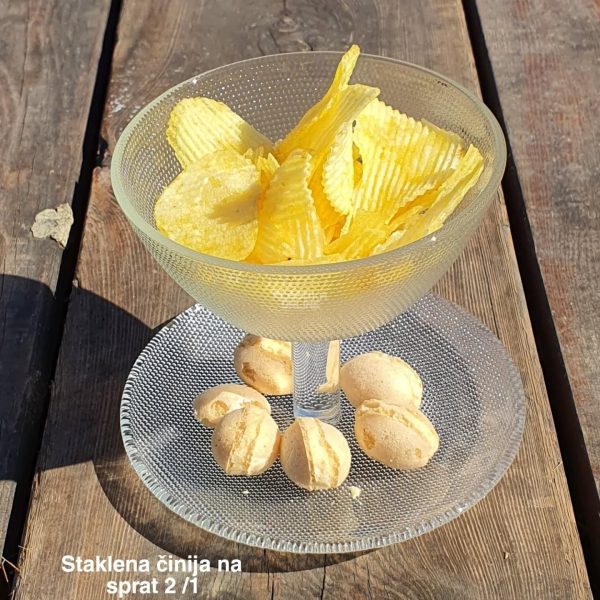 staklena činija na sprat h12cm, činija na sprat za posluženje, staklena činija za voće, činija za kolače, višenamenska staklena činija, dekorativna činija od stakla