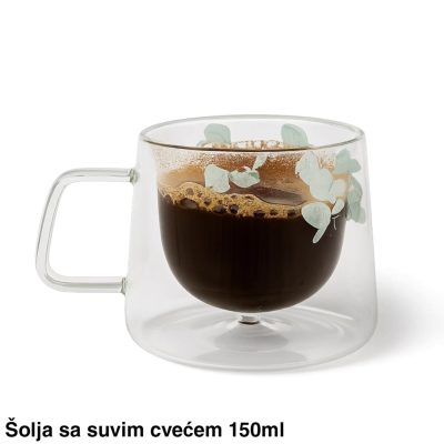 Staklena šolja sa duplim dnom 150 ml – PLAVI CVET