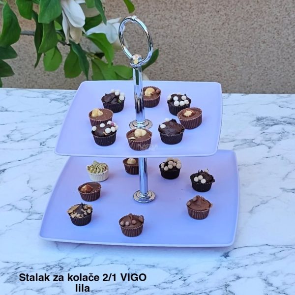 Stalak za kolače 2/1 , Dvospratni stalak za kolače, Stalak za posluženje, Kvalitetan plastični stalak za kolače, Stalak za ketering, Dekorativni stalak lila