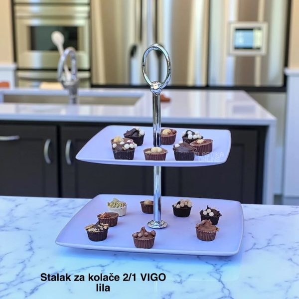 Stalak za kolače 2/1 , Dvospratni stalak za kolače, Stalak za posluženje, Kvalitetan plastični stalak za kolače, Stalak za ketering, Dekorativni stalak lila