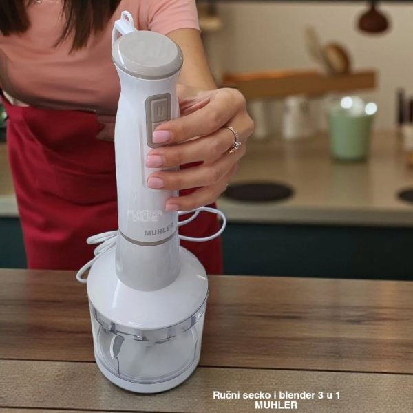 Štapni mikser i blender MUHLER MB603, Štapni mikser, Blender nastavak za potaže, smutije i soseve, Nastavak za mućenje šlaga i jaja, Posuda sa seckom