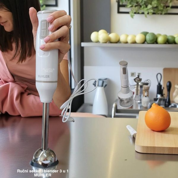 Štapni mikser i blender MUHLER MB603, Štapni mikser, Blender nastavak za potaže, smutije i soseve, Nastavak za mućenje šlaga i jaja, Posuda sa seckom