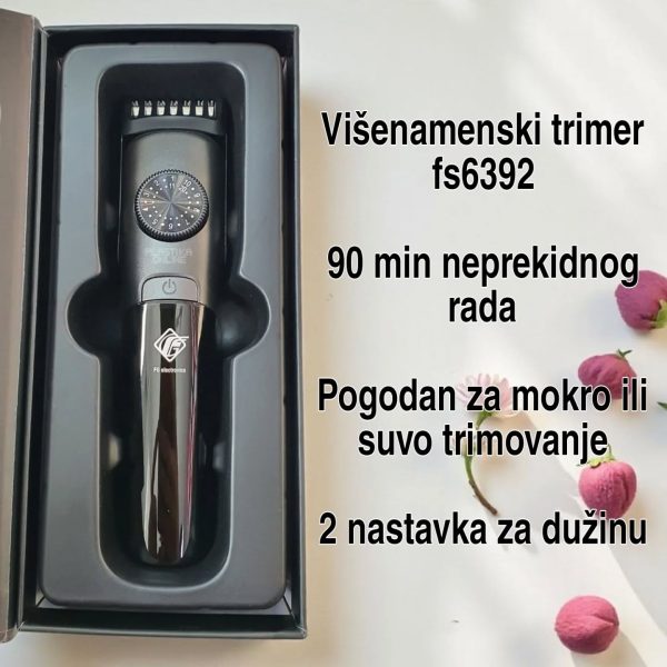 Višenamenski trimer FS6392, Trimovanje na suvo ili mokro, Idealno za muškarce, Bežični trimer za kosu i bradu , Trimer za bradu i telo , Vodootporni trimer