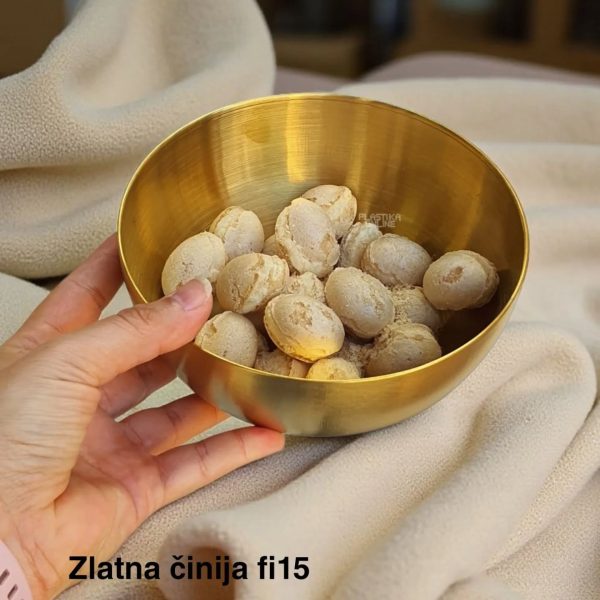 Zlatna činija fi15, metalna činija, činija prečnika 15 cm, posuda za serviranje, činija za ketering, višnamenska činija