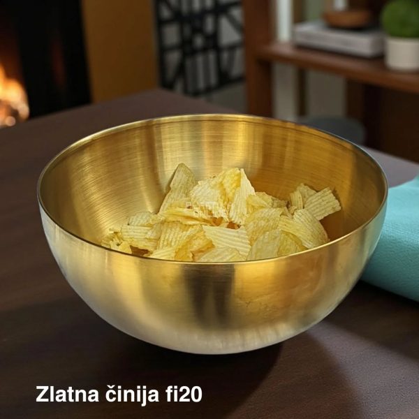 Zlatna činija fi20, metalna činija, činija prečnika 15 cm, posuda za serviranje, činija za ketering, višnamenska činija